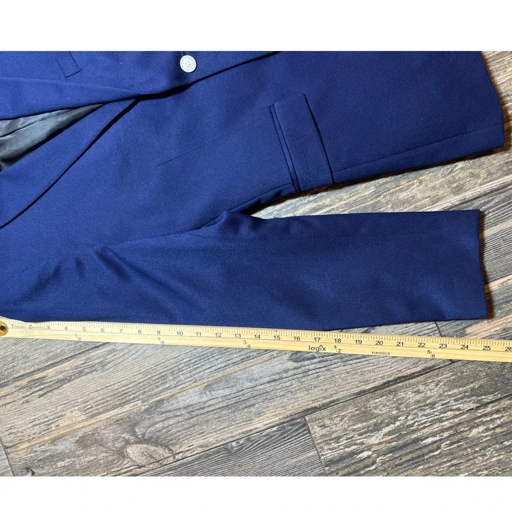 H&M Mens Blue Textured Slim Fit Blazer Suit Jacket Size 38R Preppy 2 Button Work